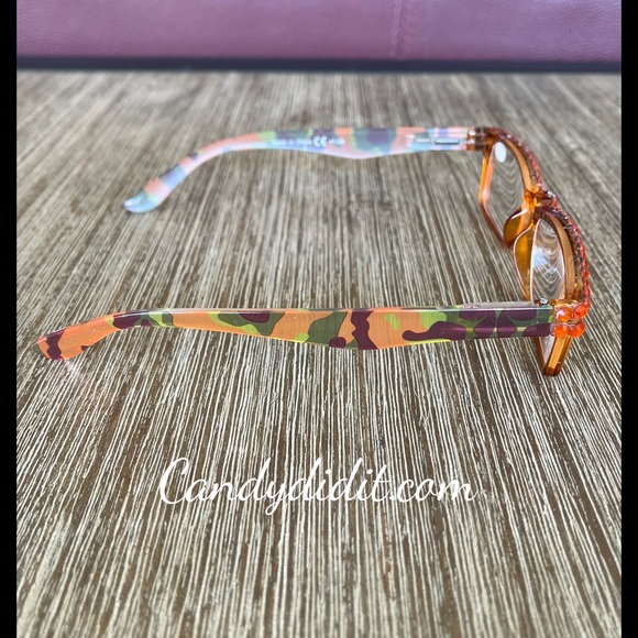 Translucent Orange Camo W/Orange Crystals Bling Reader Glasses With Case - Picture 6 of 11